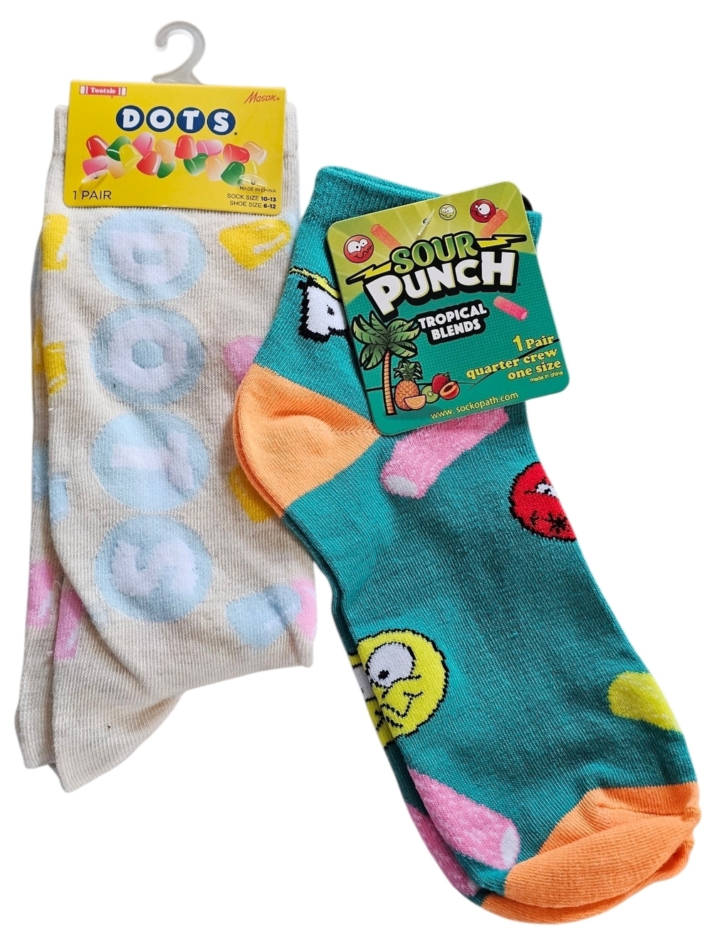 Novelty Socks, Dots Candy, Size 6-12 And Sour Punch Quarter Crew 8-12 - Picture 1 of 6